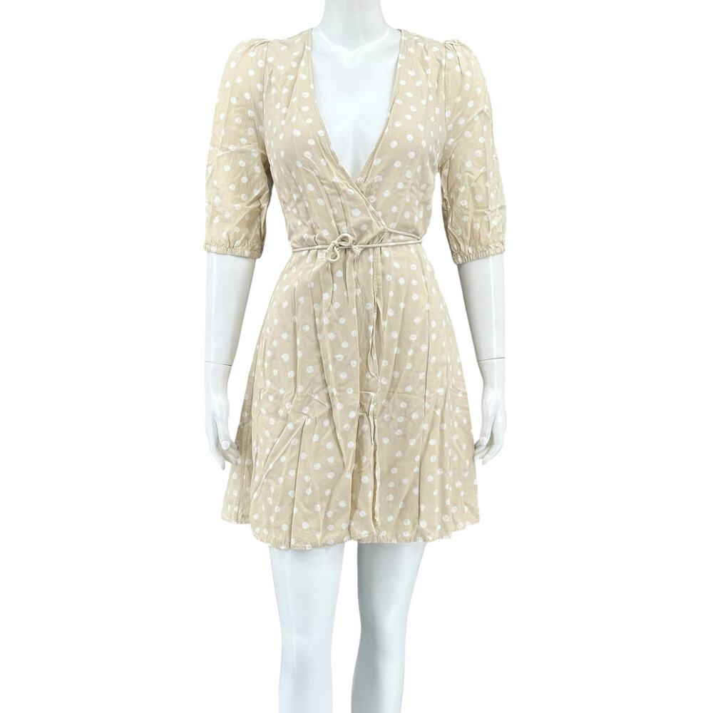 Samsoe Samsoe Dress Womens Small Britt Short Sleeve‎ Wrap Mini Rice Doodle Dot